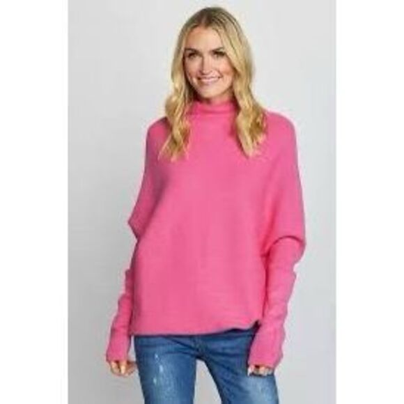 Bluivy Slouch Neck Ribbed Dolman Pullover Sweater Barbie Pink S/M - Picture 1 of 15